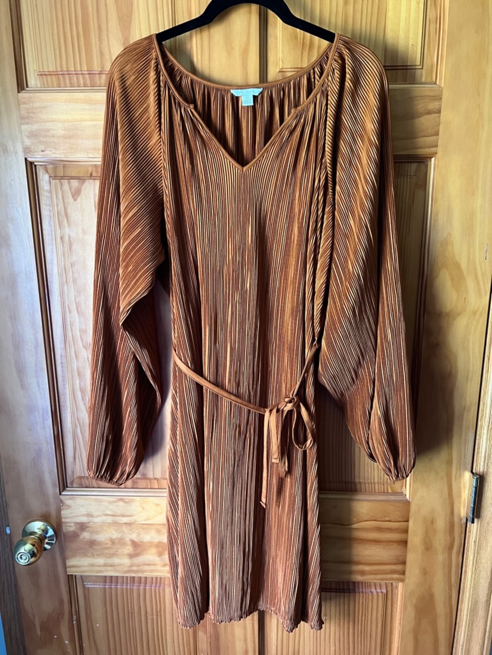 Cato Rust Brown Pleated Mini Dress with Self-Tie